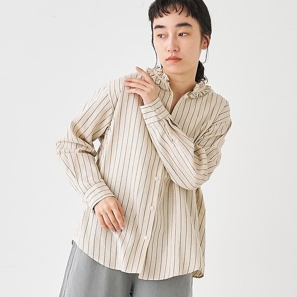 コレックス（collex）/麻混 フリルストライプシャツ