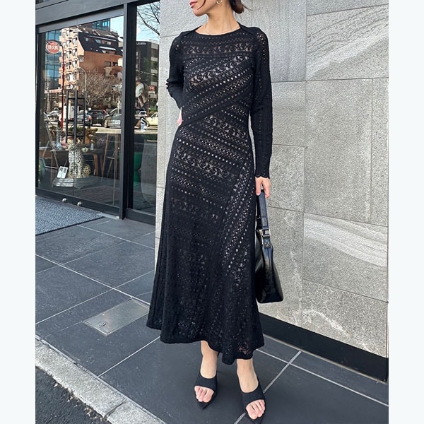 アンビエント（AMBIENT）/ジャージーレースロングスリーブフレアワンピース