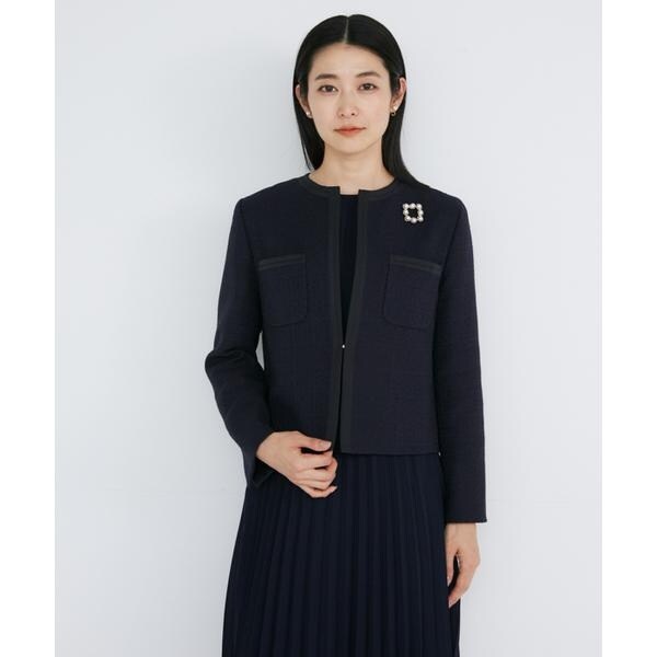 イネド（INED）/《大きいサイズ》ノーカラーツイードジャケット