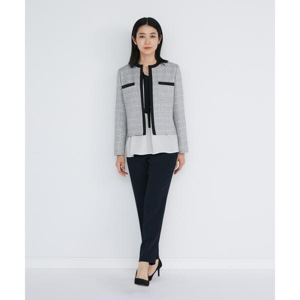 イネド（INED）/《大きいサイズ》ノーカラーツイードジャケット