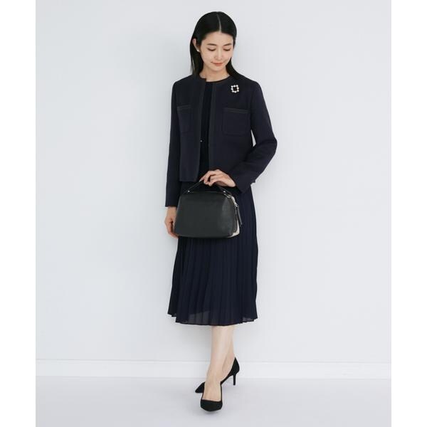 イネド（INED）/《大きいサイズ》ノーカラーツイードジャケット