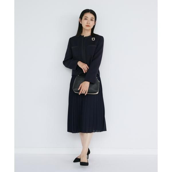 イネド（INED）/《大きいサイズ》ノーカラーツイードジャケット