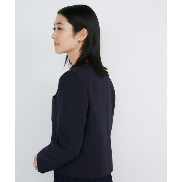 イネド（INED）/《大きいサイズ》ノーカラーツイードジャケット