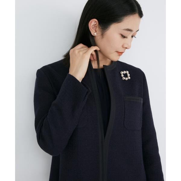 イネド（INED）/《大きいサイズ》ノーカラーツイードジャケット