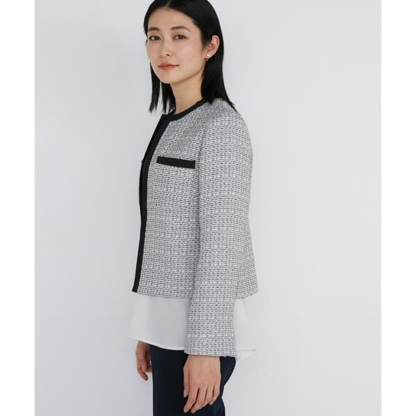 イネド（INED）/《大きいサイズ》ノーカラーツイードジャケット