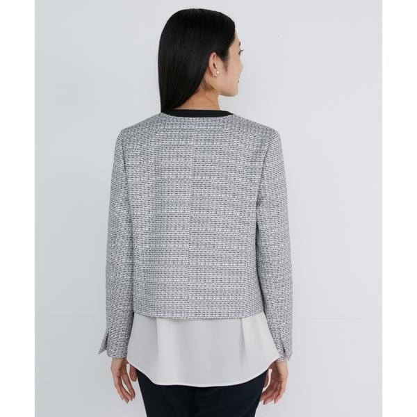 イネド（INED）/《大きいサイズ》ノーカラーツイードジャケット