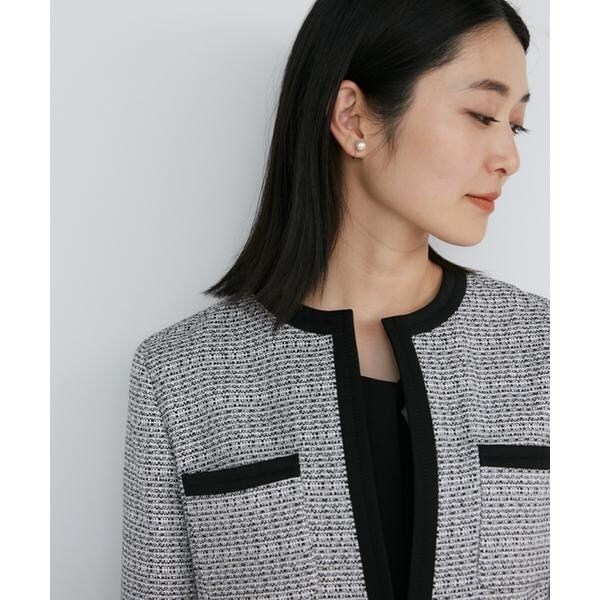 イネド（INED）/《大きいサイズ》ノーカラーツイードジャケット