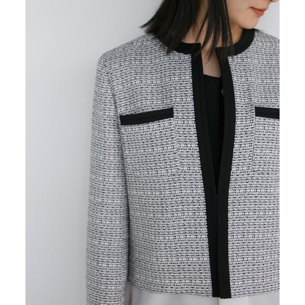 イネド（INED）/《大きいサイズ》ノーカラーツイードジャケット