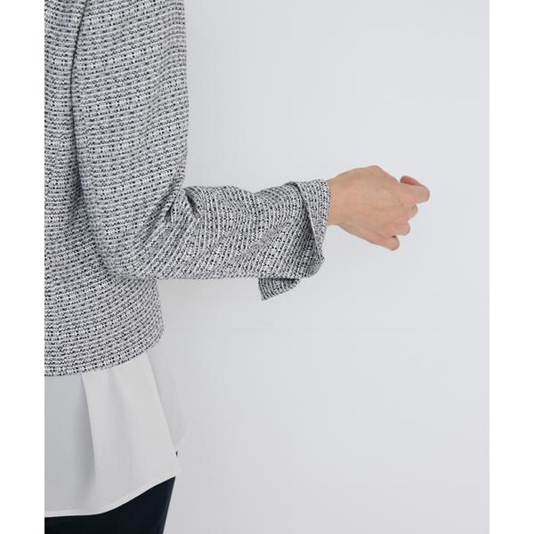 イネド（INED）/《大きいサイズ》ノーカラーツイードジャケット