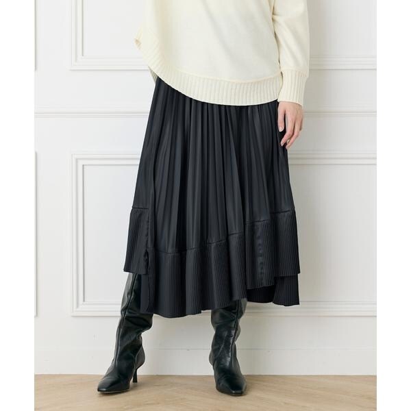 イネド（INED）/《大きいサイズ》ダイヤモンド加工プリーツスカート
