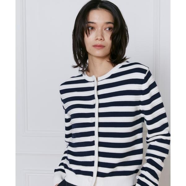 イネド（INED）/《大きいサイズ》ボーダー柄カーディガン