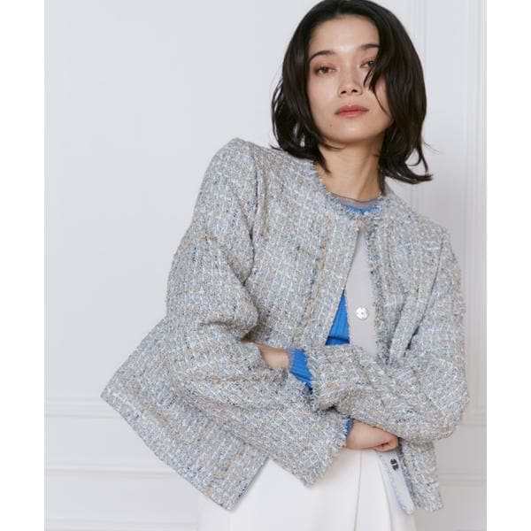 【18％OFF】 イネド（INED）/ノーカラーツイードジャケット《Lanificico ジャケット・アウター