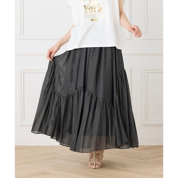 イネド（INED）/《大きいサイズ》アシンメトリー切り替えギャザースカート