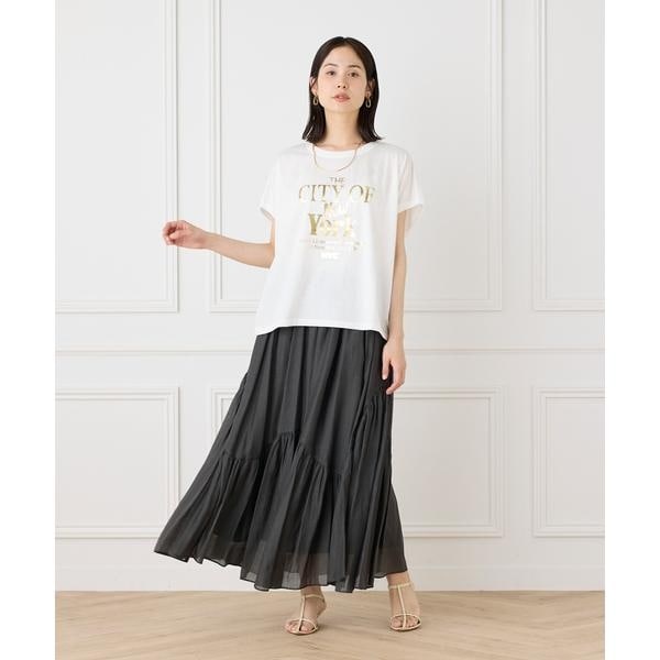 イネド（INED）/《大きいサイズ》アシンメトリー切り替えギャザースカート