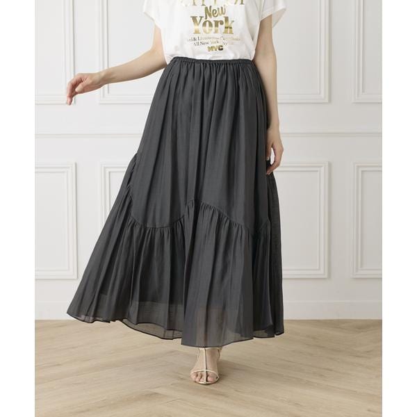イネド（INED）/《大きいサイズ》アシンメトリー切り替えギャザースカート