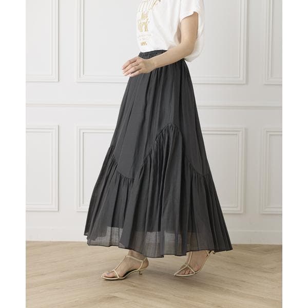 イネド（INED）/《大きいサイズ》アシンメトリー切り替えギャザースカート