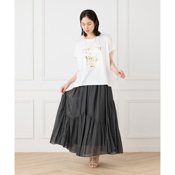 イネド（INED）/《大きいサイズ》アシンメトリー切り替えギャザースカート