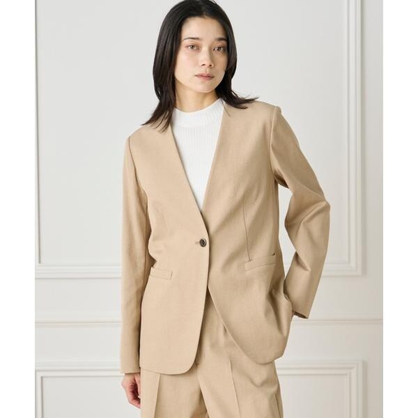 イネド（INED）/《大きいサイズ》綿麻ノーカラージャケット