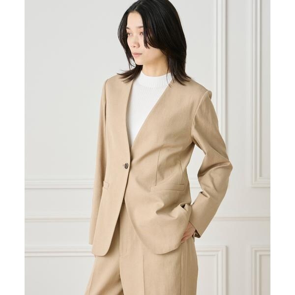 イネド（INED）/《大きいサイズ》綿麻ノーカラージャケット
