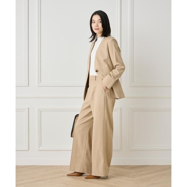 イネド（INED）/《大きいサイズ》綿麻ノーカラージャケット