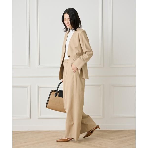 イネド（INED）/《大きいサイズ》綿麻ノーカラージャケット