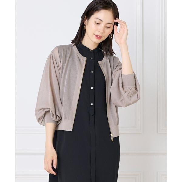 イネド（INED）/《大きいサイズ》シアーニットジップアップカーディガン