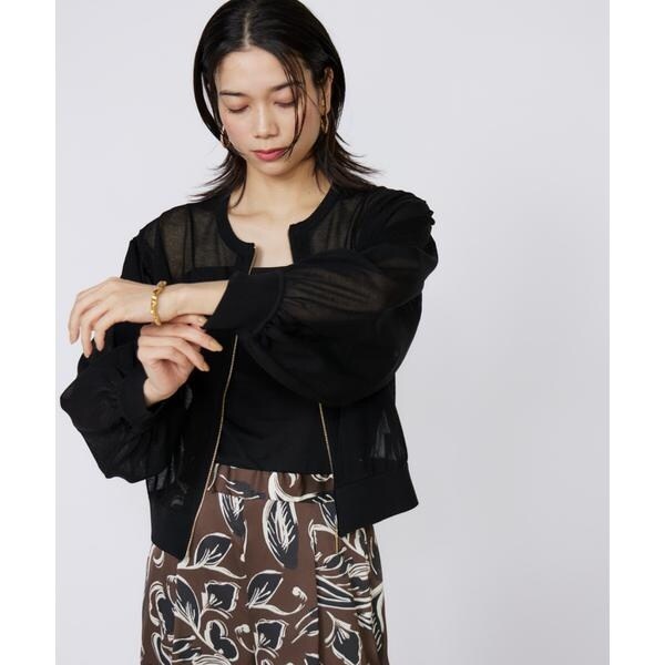 イネド（INED）/《大きいサイズ》シアーニットジップアップカーディガン