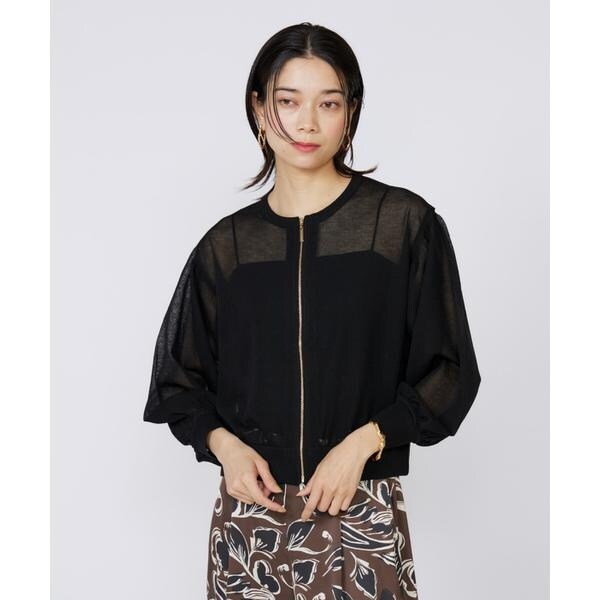 イネド（INED）/《大きいサイズ》シアーニットジップアップカーディガン