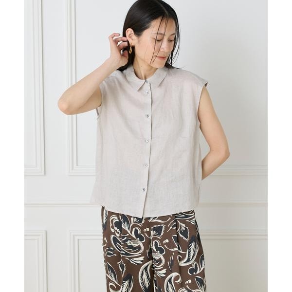 イネド（INED）/《大きいサイズ》リネンフレンチスリーブシャツブラウス