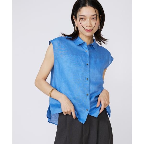 イネド（INED）/《大きいサイズ》リネンフレンチスリーブシャツブラウス