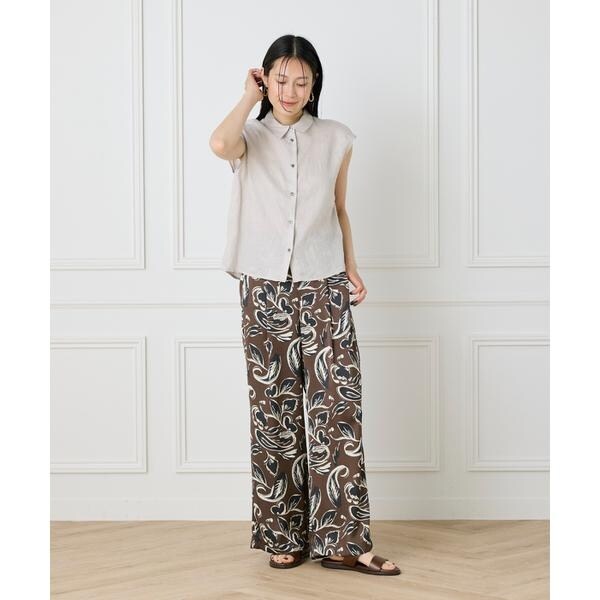 イネド（INED）/《大きいサイズ》リネンフレンチスリーブシャツブラウス