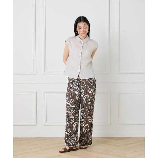 イネド（INED）/《大きいサイズ》リネンフレンチスリーブシャツブラウス