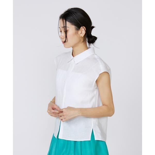 イネド（INED）/《大きいサイズ》リネンフレンチスリーブシャツブラウス