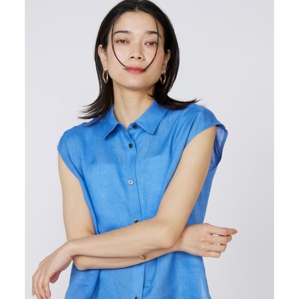 イネド（INED）/《大きいサイズ》リネンフレンチスリーブシャツブラウス