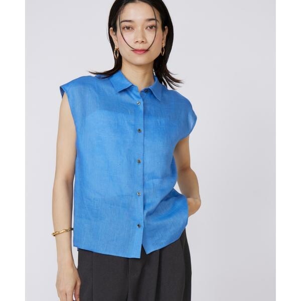 イネド（INED）/《大きいサイズ》リネンフレンチスリーブシャツブラウス