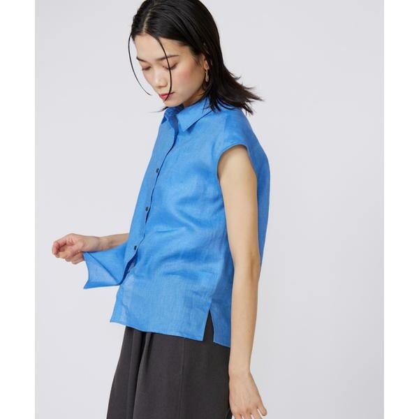 イネド（INED）/《大きいサイズ》リネンフレンチスリーブシャツブラウス