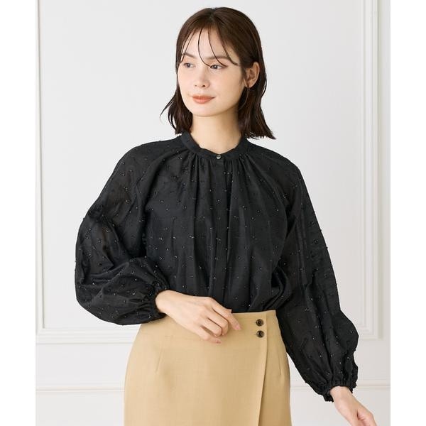 イネド（INED）/《大きいサイズ》ラメドットギャザーブラウス