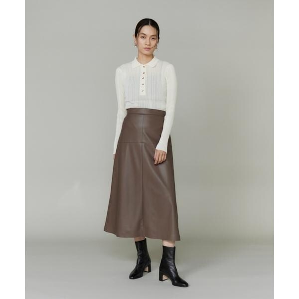 イネド（INED）/《大きいサイズ》フェイクレザートラペーズスカート