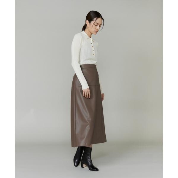 イネド（INED）/《大きいサイズ》フェイクレザートラペーズスカート