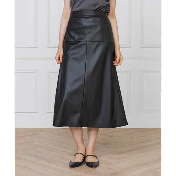 イネド（INED）/《大きいサイズ》フェイクレザートラペーズスカート