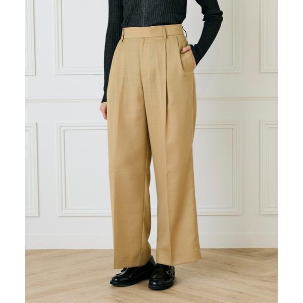 イネド（INED）/《大きいサイズ》ライトカルゼ ツータックワイドパンツ