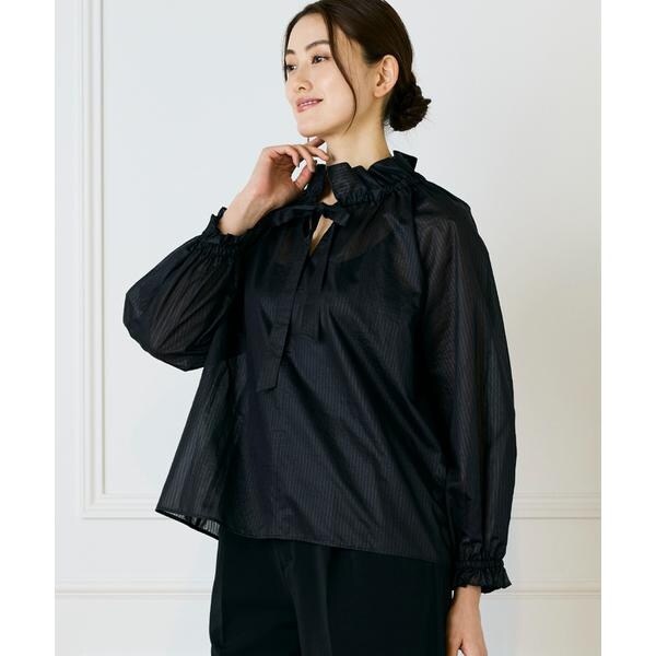 イネド（INED）/《大きいサイズ》シャドーボーダーフリルボウタイブラウス