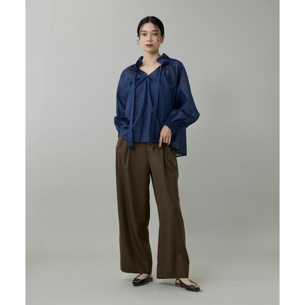 イネド（INED）/《大きいサイズ》シャドーボーダーフリルボウタイブラウス