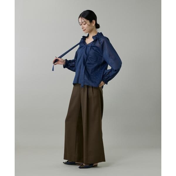 イネド（INED）/《大きいサイズ》シャドーボーダーフリルボウタイブラウス