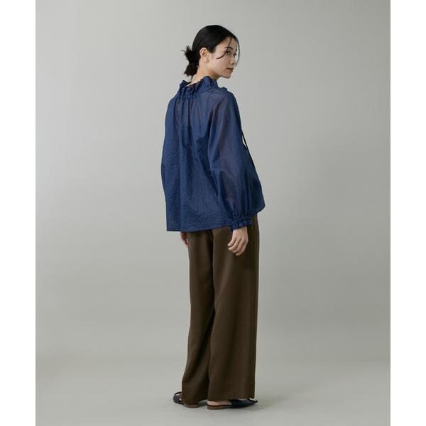 イネド（INED）/《大きいサイズ》シャドーボーダーフリルボウタイブラウス