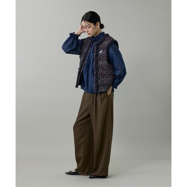 イネド（INED）/《大きいサイズ》シャドーボーダーフリルボウタイブラウス