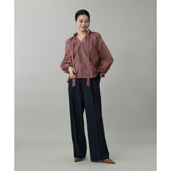 イネド（INED）/《大きいサイズ》シャドーボーダーフリルボウタイブラウス