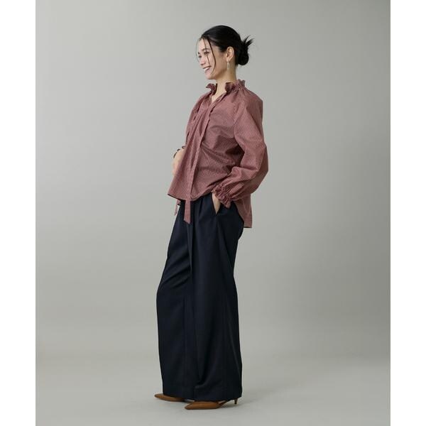 イネド（INED）/《大きいサイズ》シャドーボーダーフリルボウタイブラウス