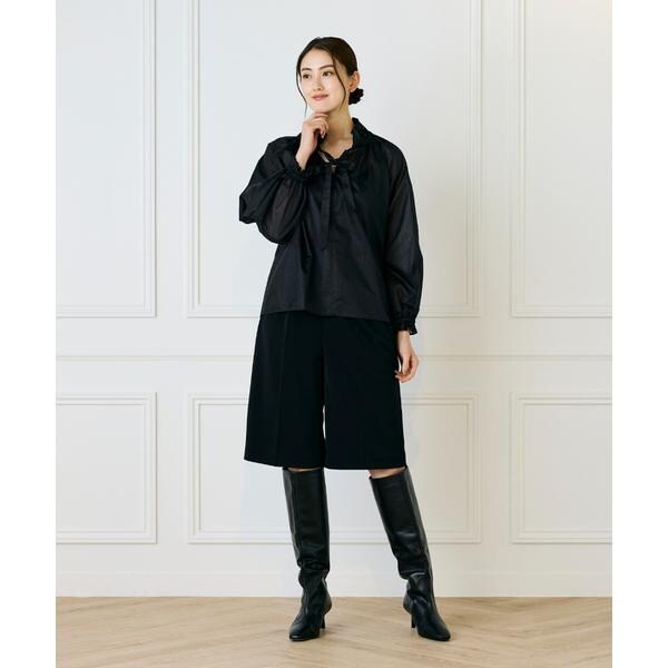 イネド（INED）/《大きいサイズ》シャドーボーダーフリルボウタイブラウス