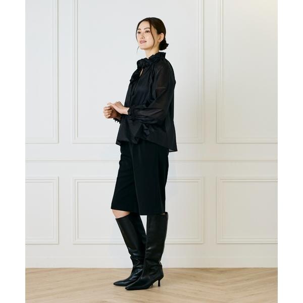 イネド（INED）/《大きいサイズ》シャドーボーダーフリルボウタイブラウス